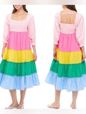 Crown & Ivy Rainbow Striped Tiered Ruffle Maxi Dress Women's Size 1X